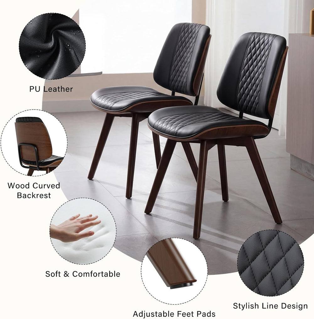 BV Dining Chairs Set of 4, PU Leather Armless Kitchen Chair in Modern Walnut ...