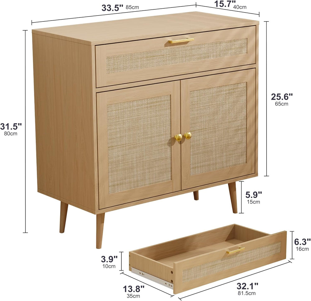 Furnify Rattan Sideboard Buffet, Boho Kitchen Cabinet with Drawer & 2 Doo...