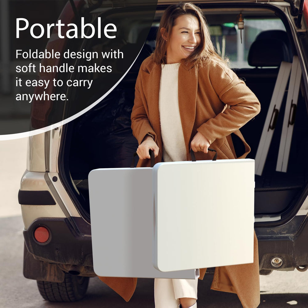 4 Feet Foldable Table Adjustable Height with Built in Handle, Steel Legs | 4F...