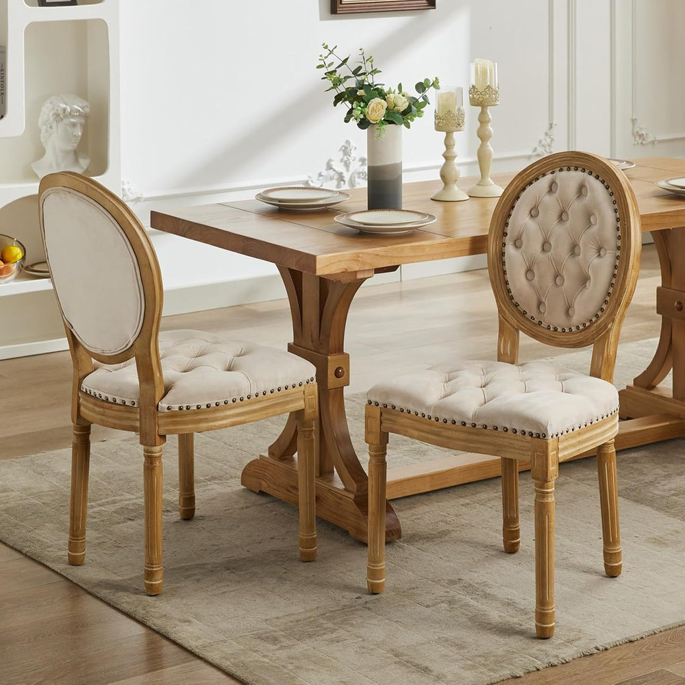 Vintage French Country Dining Chairs Set of 6, Velvet Dining Chair with Solid...