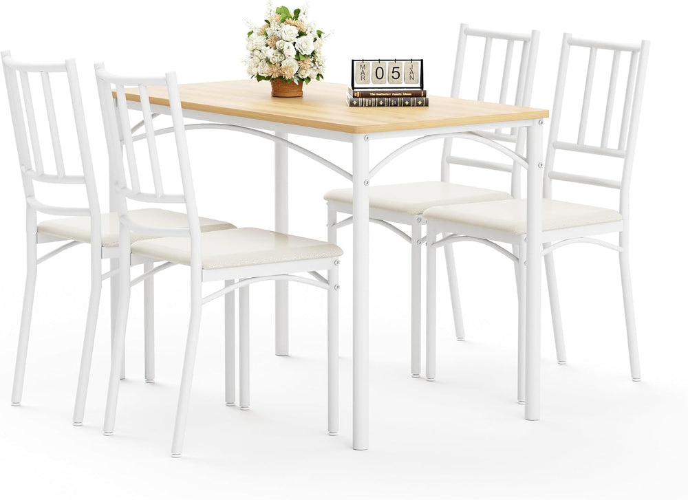 Dining Table Set for 4, Industrial Kitchen Table Set with 4 Upholstered Chair...