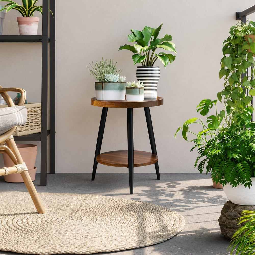 Small Round Side Table, 2-Tier Mid Century Modern Side Table, Round End Table...