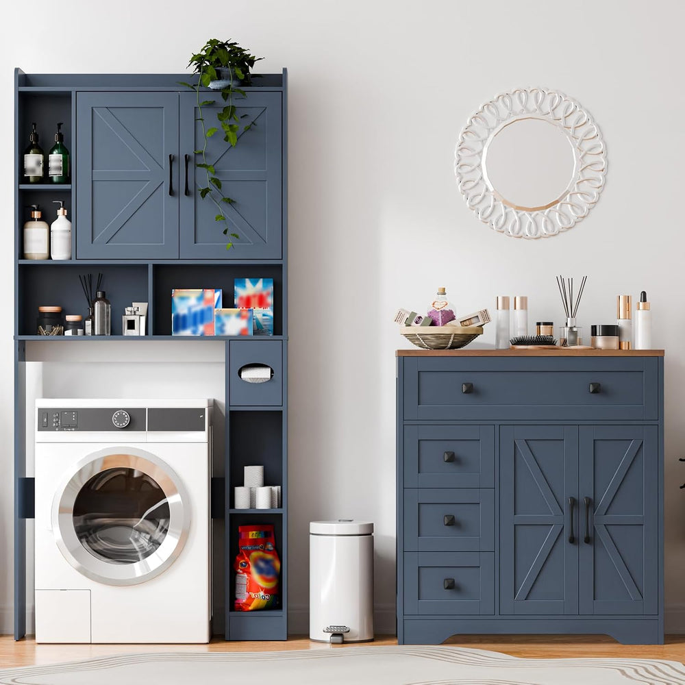 Vabches Farmhouse Storage Cabinet with 2 Doors and 4 Drawers, Blue