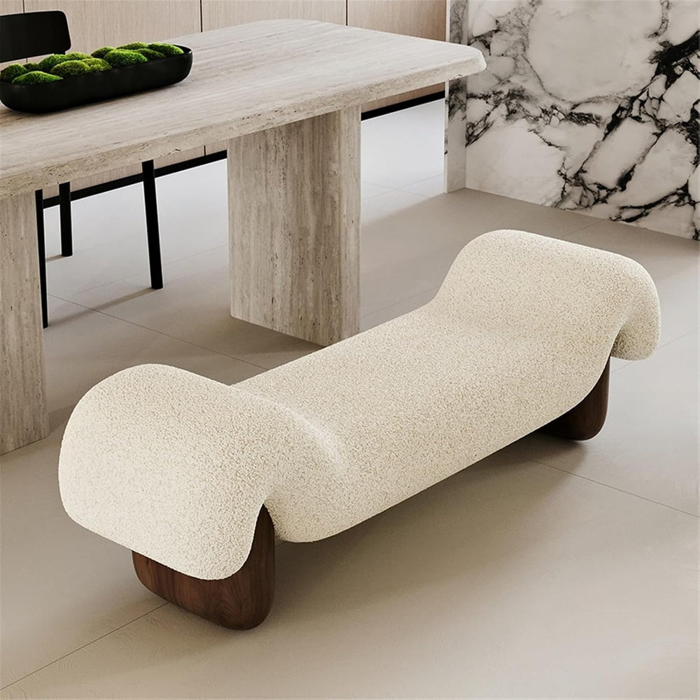 Modern White Wooden and Fabric Sofa Stool Retro Style for Changing Shoes Bedr...