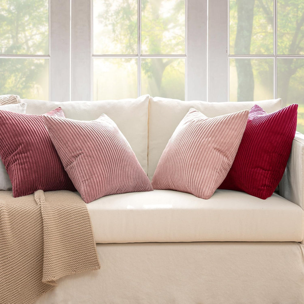 MIULEE Soft Corduroy Decorative Throw Pillow Covers Pink Series 18x18