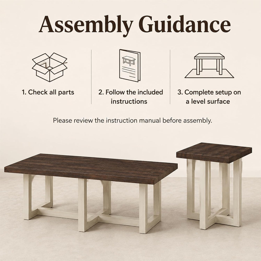 3-Piece Coffee Table Set, Modern Living Room Furniture with Geometric Cross B...