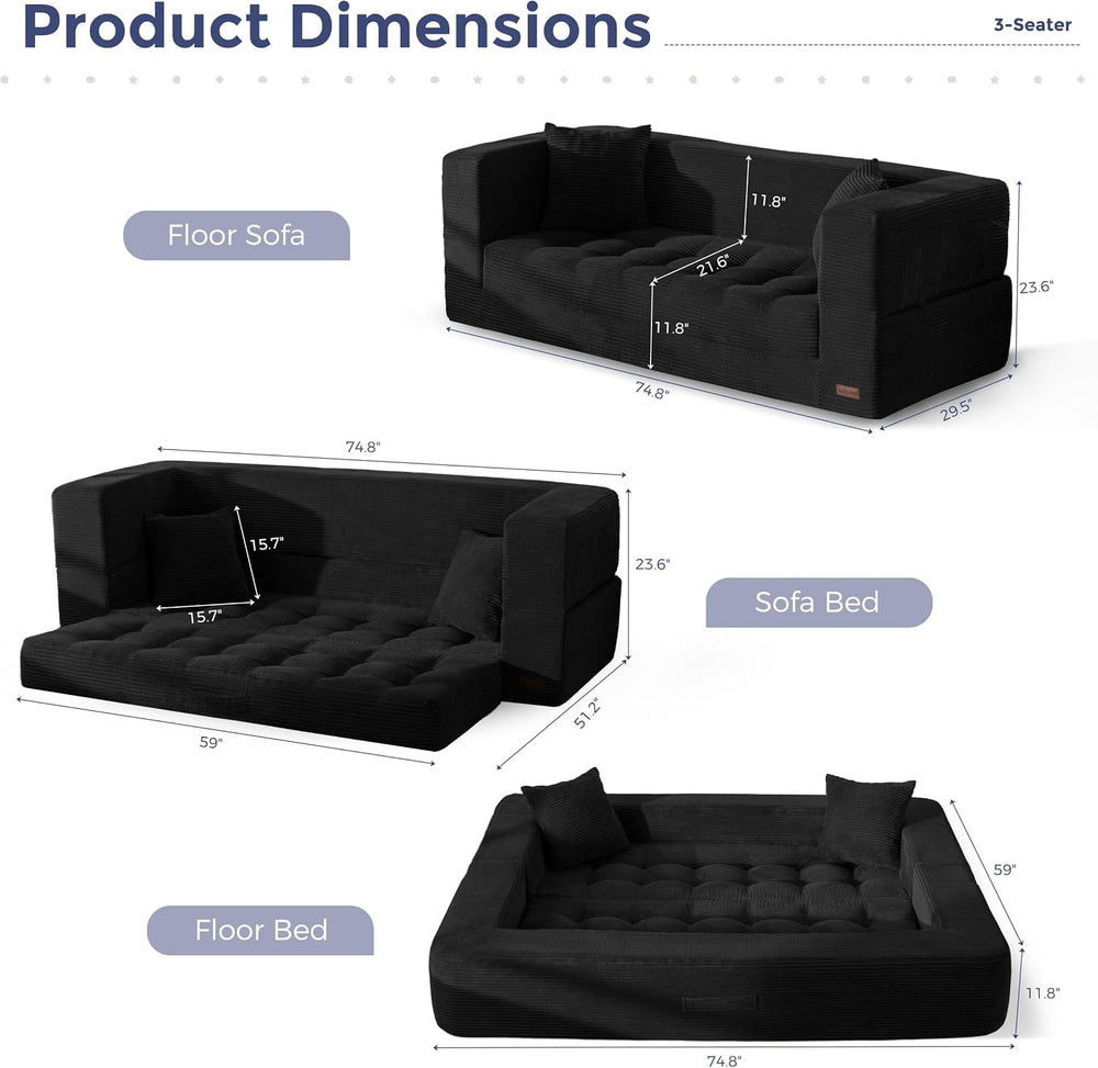 MAXYOYO Folding Sofa Bed, Convertible Loveseat Couch with Pillow | 3-Seat Fol...