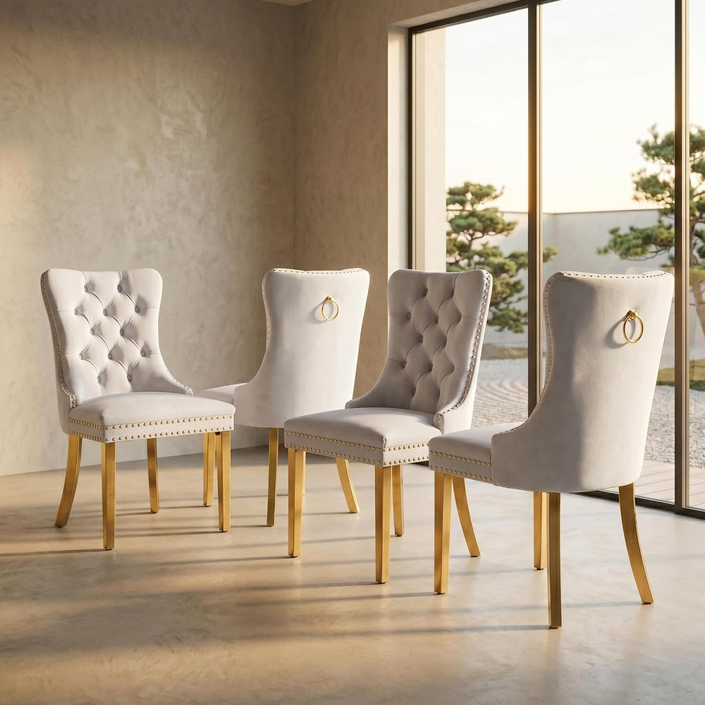 Velvet Dining Chairs Set of 4, Mid Century Tufted Dining Room Chairs with Nai...