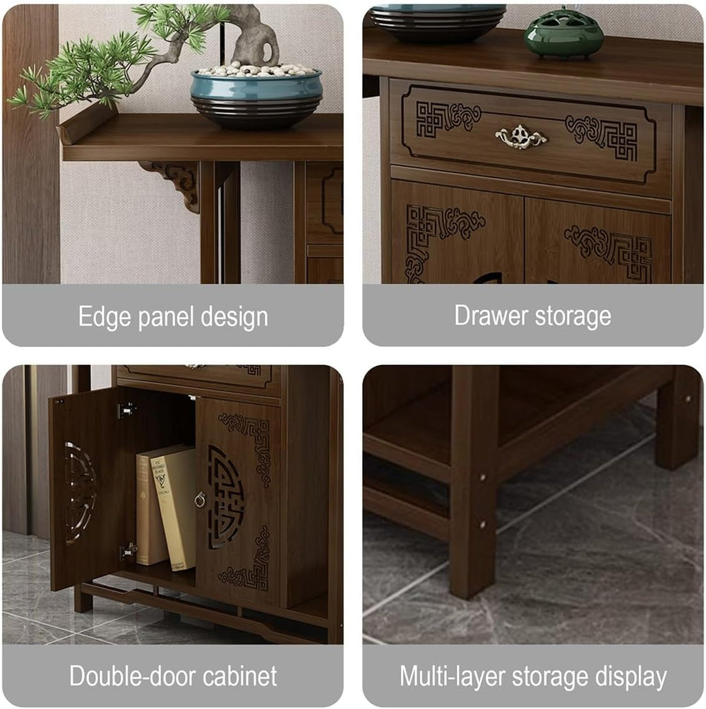 Solid Bamboo Buddha Altar Cabinet, Chinese Cabinet Pedestal Offering Table, P...