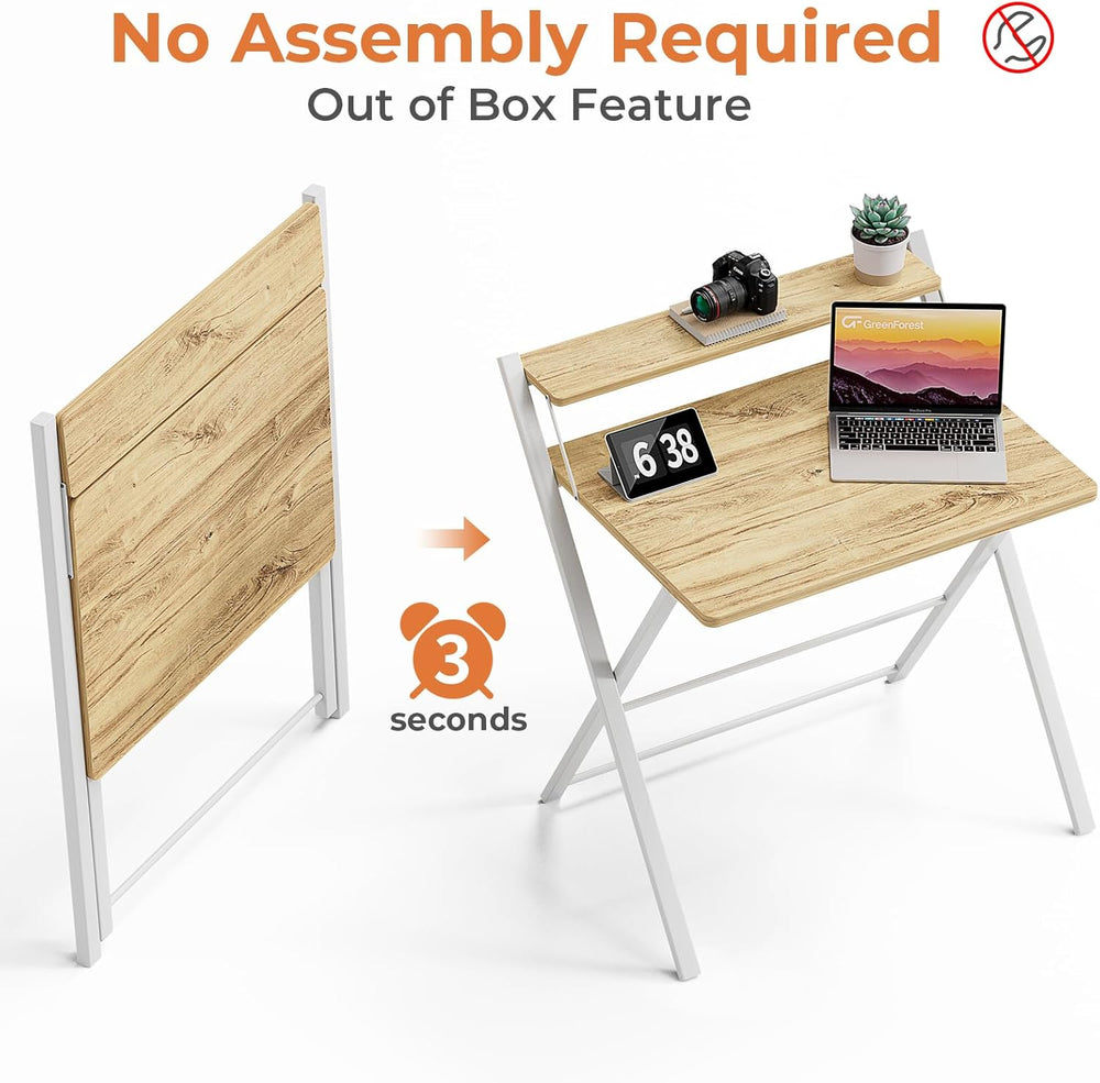 GreenForest Portable Small Desk No Assembly, 2-Tier Compact Computer Desk wit...