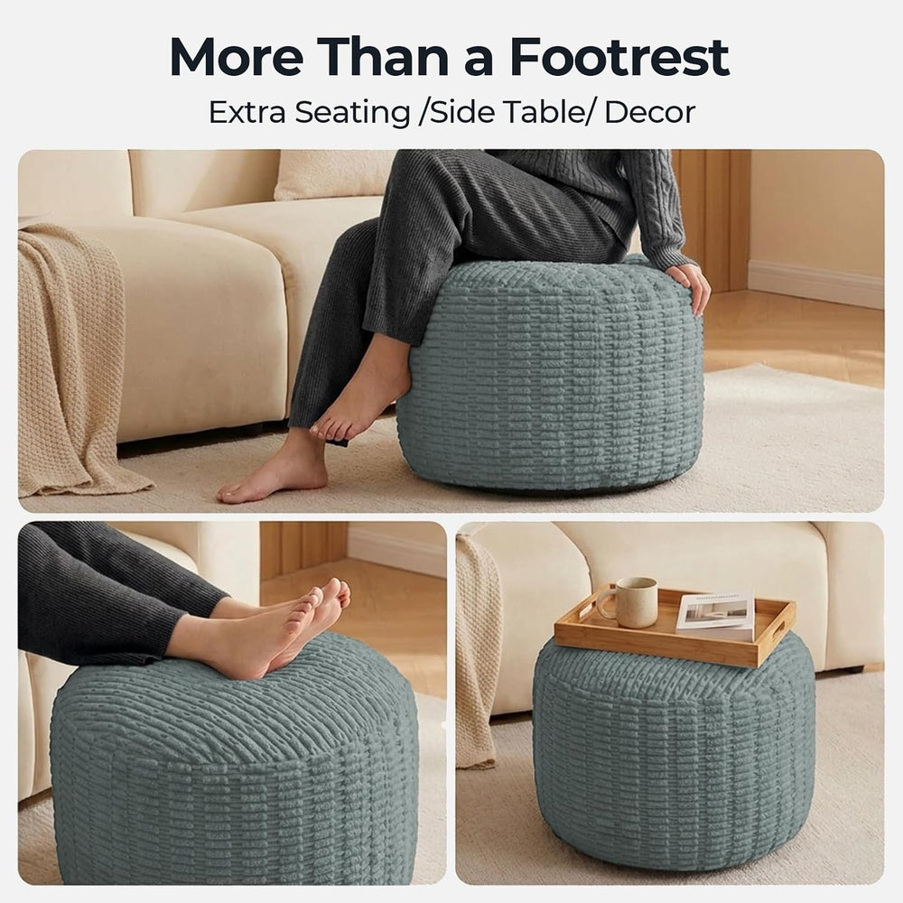 Round Pouf Ottoman Stuffed Corduroy Poufs Foot Rest with Foam Filling Fluffy ...