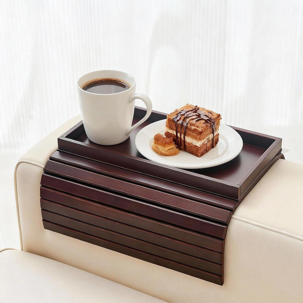 Bamboo Couch Arm Tray Table, Foldable Sofa Rest with Non-Slip Base Portable A...