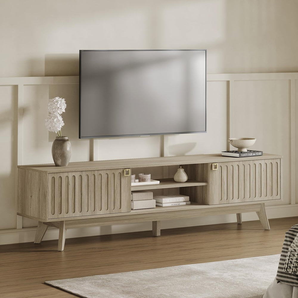 SICOTAS Fluted Modern TV Stand, 70" TV Console for Living Room | Mid Cen...