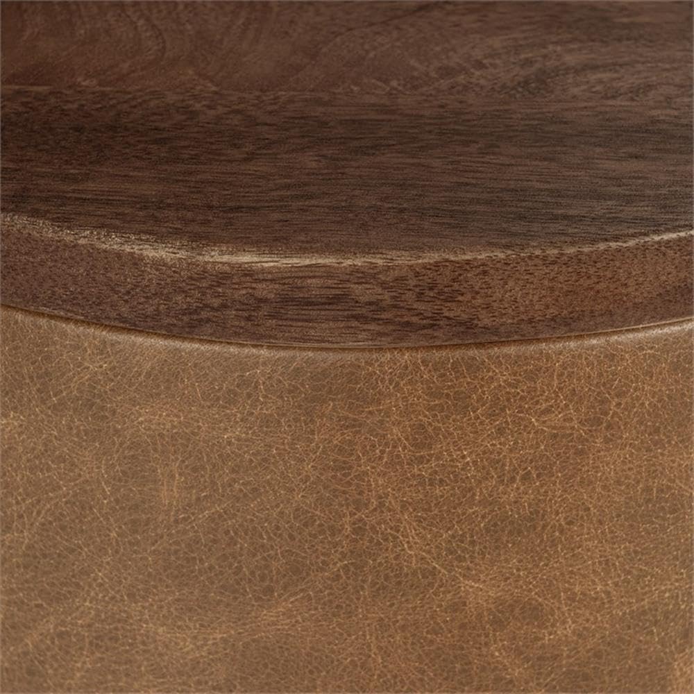 Pemberly Row Mango Wood Leather Wrap Accent End Table, Chestnut Finish, 16Wx1...
