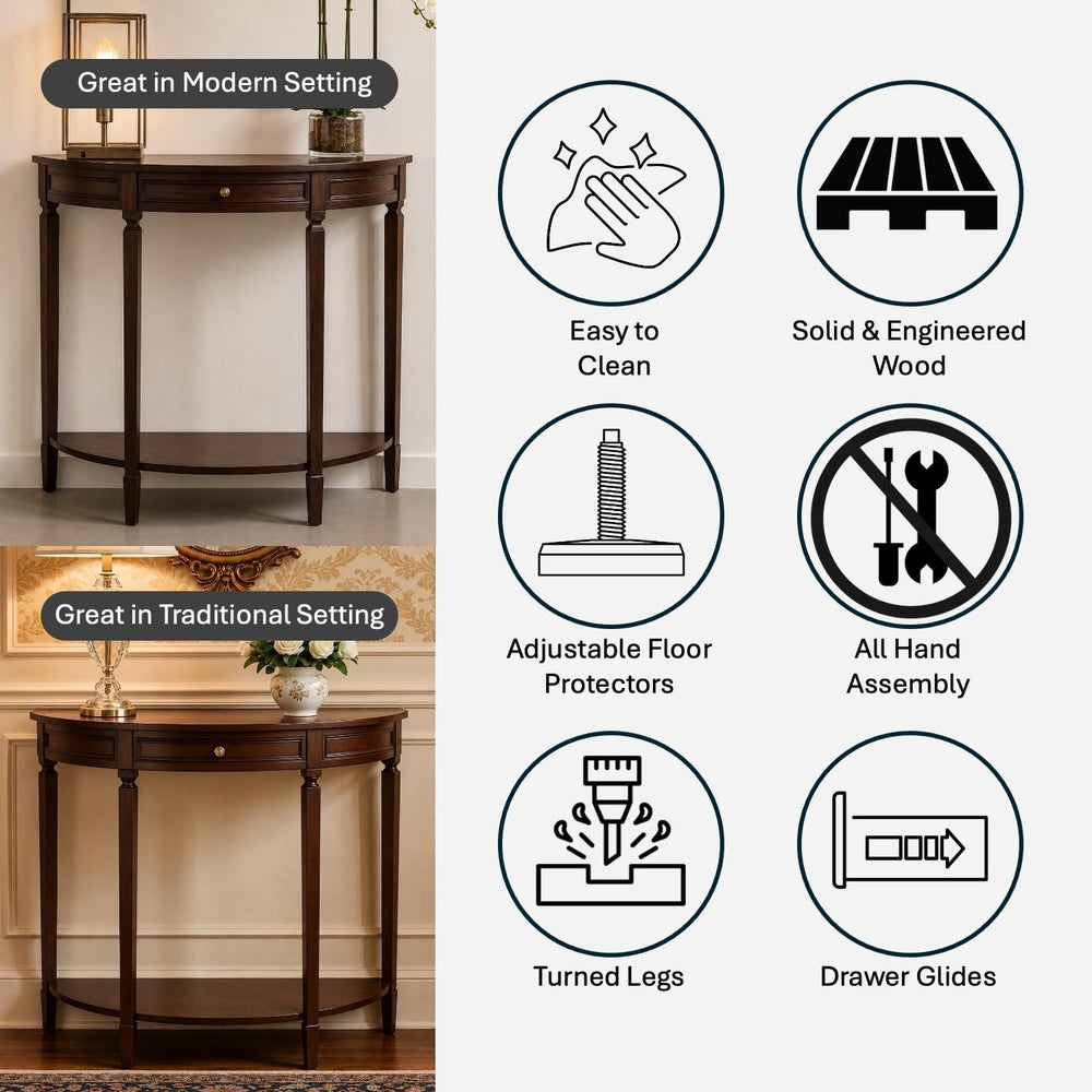 Decor Therapy Truro Half Round Console Table, Traditional Entryway Table with...