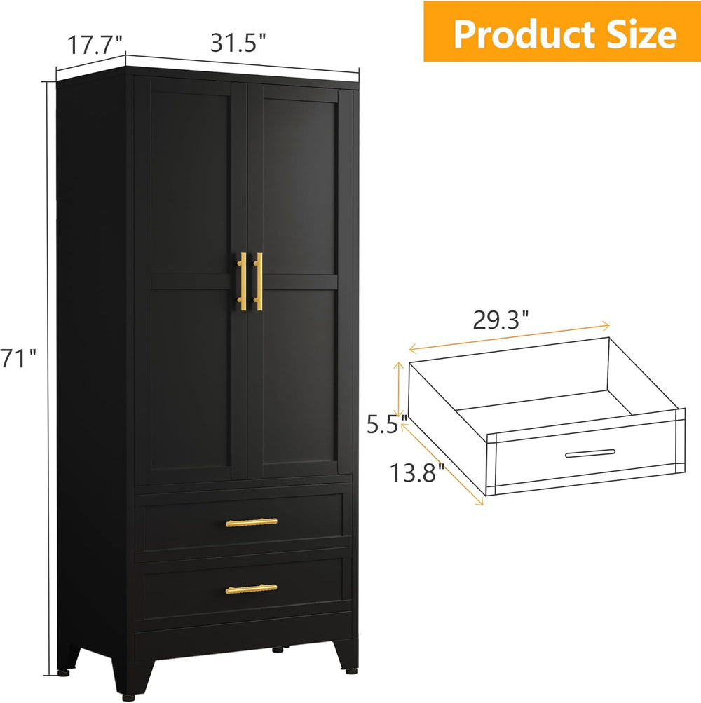 pozdeg 71" Metal Armoire Wardrobe Closet, Tall Clothing Storage Cabinet ...