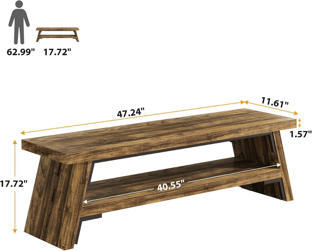 47 inch Entryway Bench, Wood Entry Bench for Shoe Storage, 2-Tier Modern Farm...