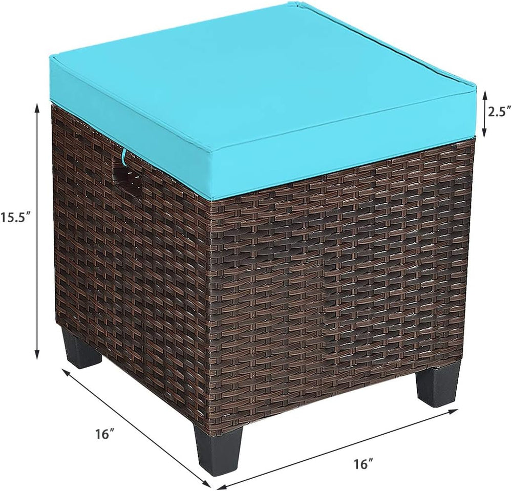 HAPPYGRILL 2pcs Patio Ottoman Set Outdoor Rattan Wicker Ottoman Seat with Rem...