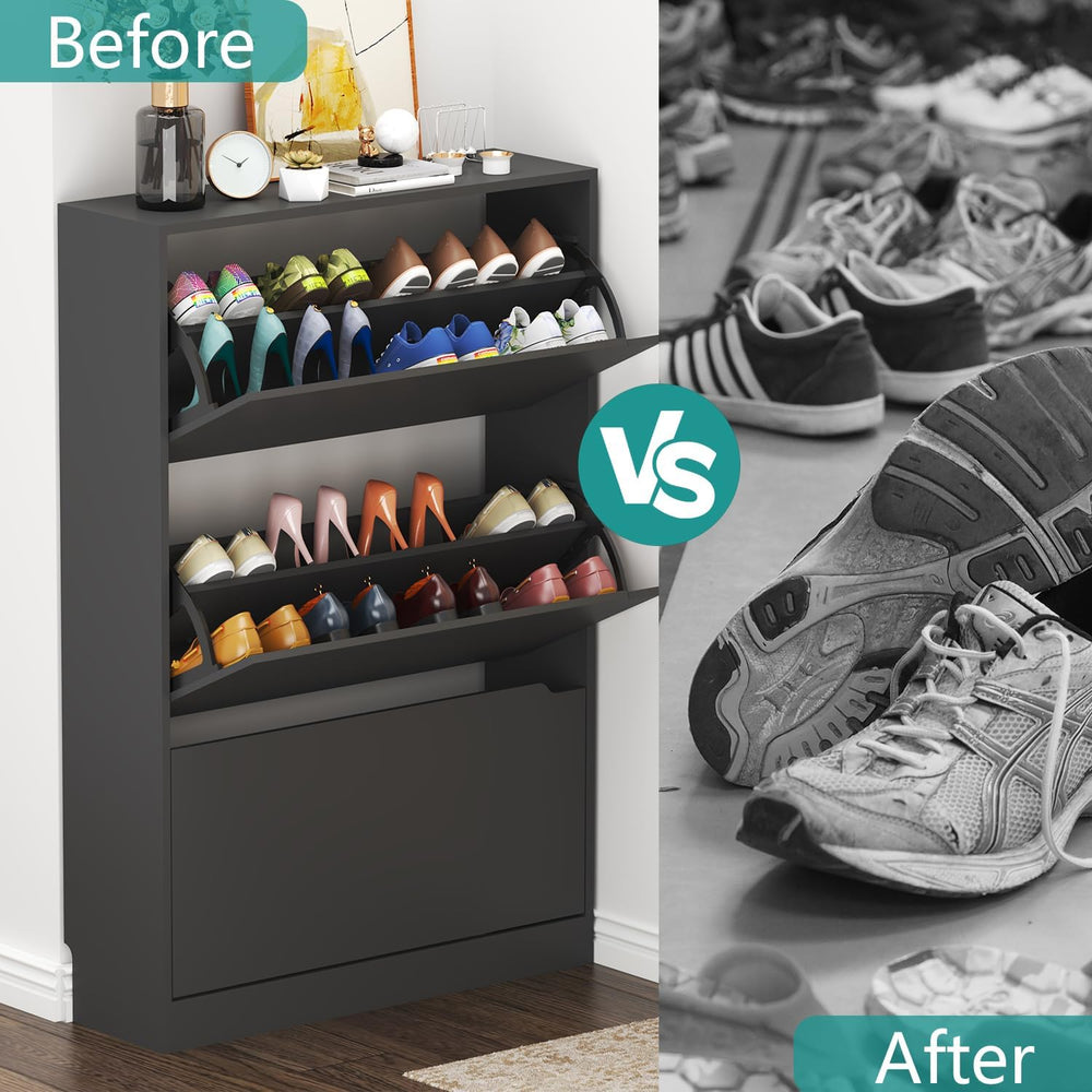 Narrow Shoe Cabinet for Entryway, Slim Shoe Storage Cabinet with 3 Flip Drawe...