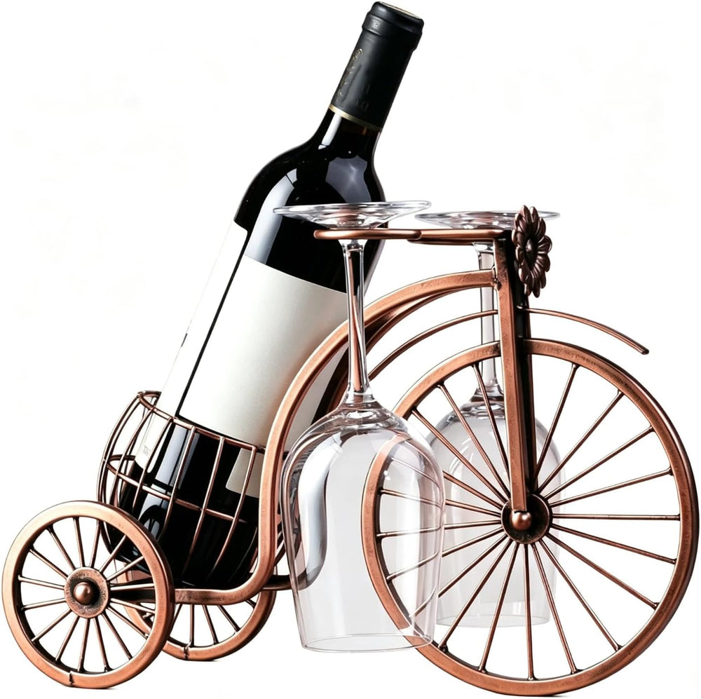 Metal Wine Rack, Tricycle Shaped Small Wine Bottle Holder | Welded Iron Frame...