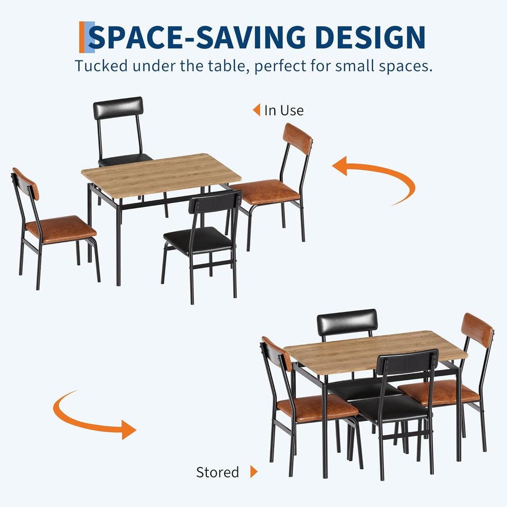 Takywep Dining Table Set for 4 – Wooden Kitchen Table with 4 PU Upholstered C...