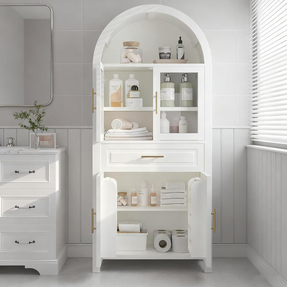 Freestanding Arched Kitchen Pantry Cabinet, 70.8" Tall Kitchen Pantry w/...