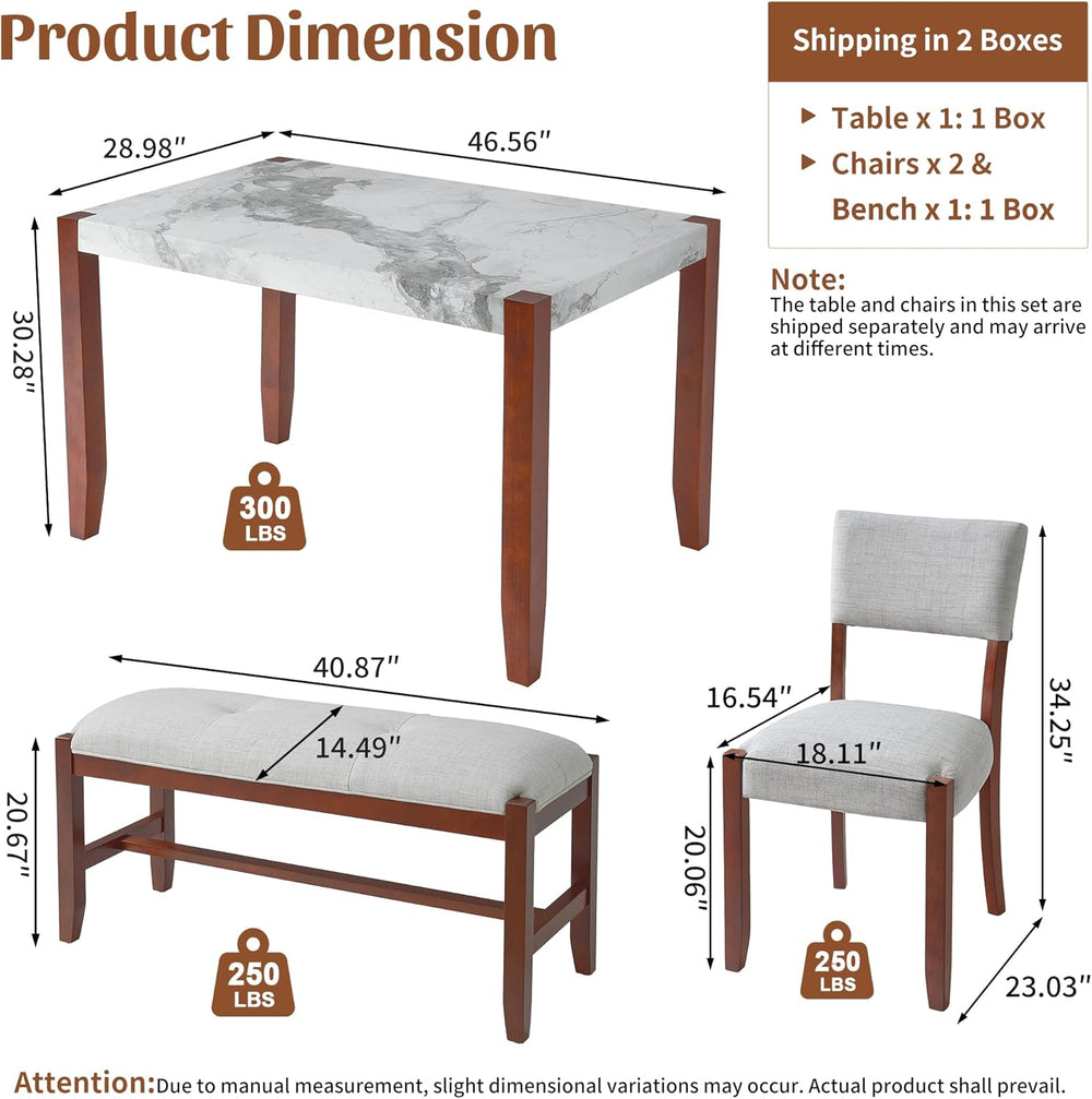 Merax 4 Piece Dining Table Set, Faux Marble Table and 2 Upholstered Chairs 1 ...