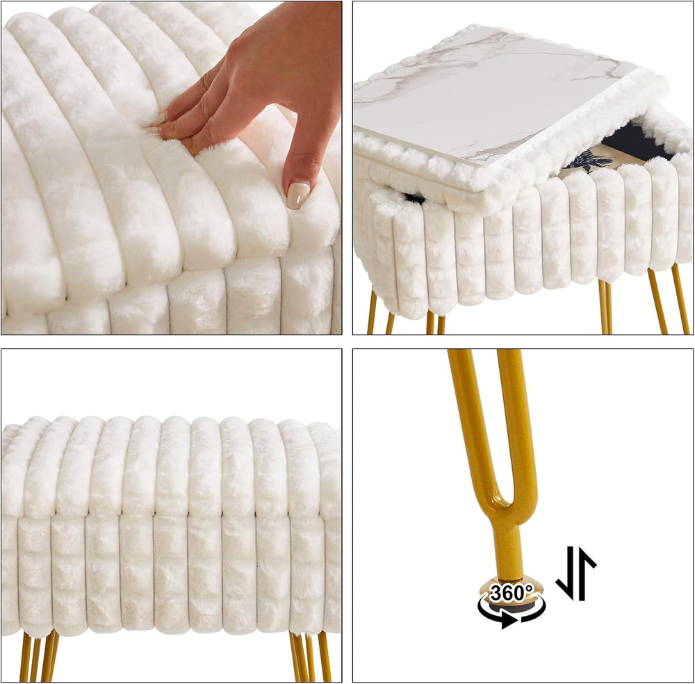 IBUYKE Rectangle Vanity Chair Ottoman, Footrest Stool, White WBD004W | Storag...