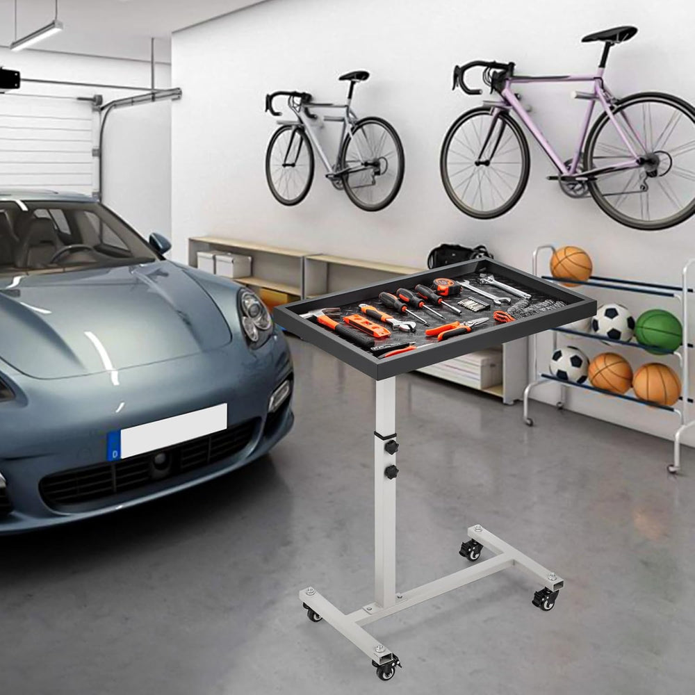 Adjustable Work Table with Wheels, Mechanic Rolling Tool Tray Table for Garag...