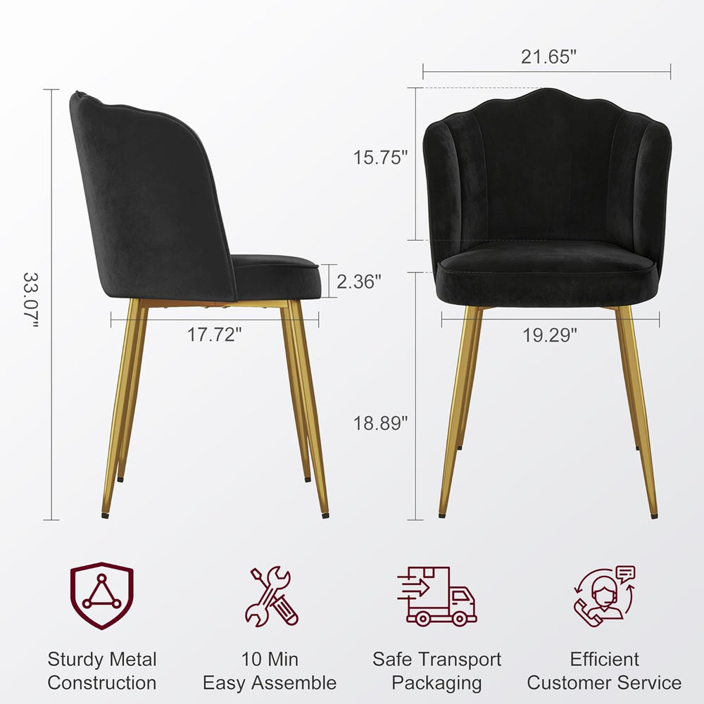 VECELO Velvet Dining Chairs Set of 2, Modern Upholstered Kitchen Chairs with ...
