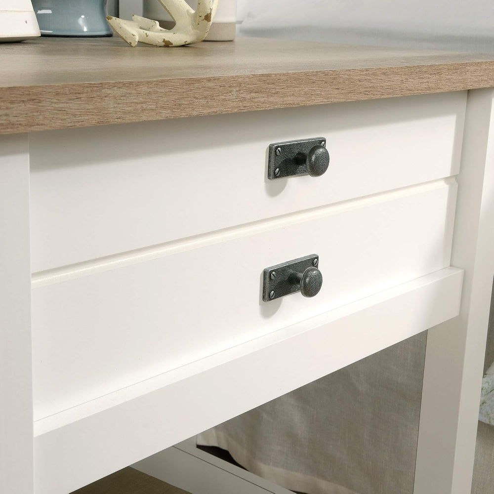 Sauder Cottage Road Nightstand, Farmhouse Style, Soft White with Oak Top