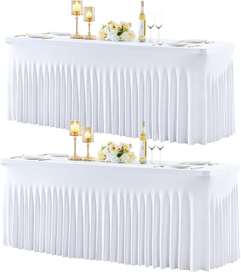 gogoparti 2 Pack Spandex White Fitted Table Cloth for 6ft Rectangle Tables Wh...