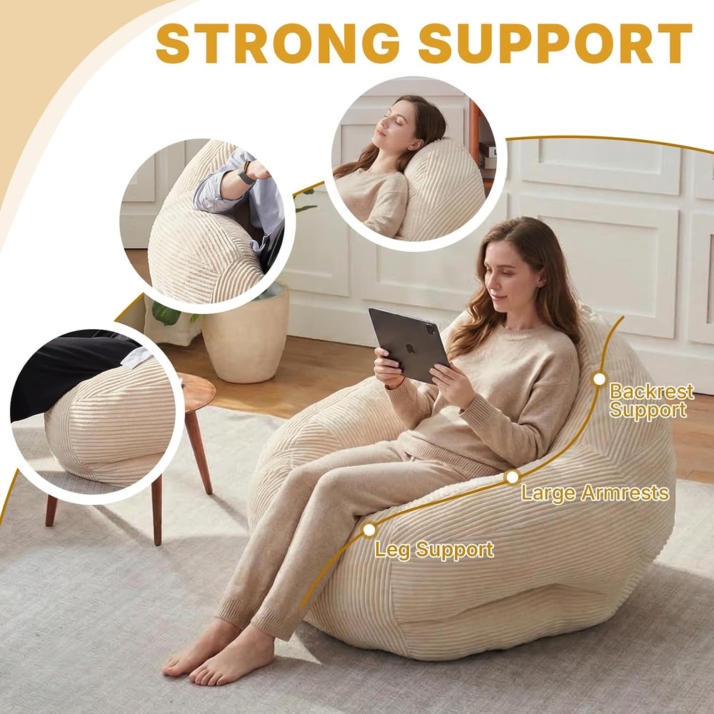 EBENCHICO Corduroy Bean Bag Chair for Adults Teens Large Beanbag Sofa | With ...