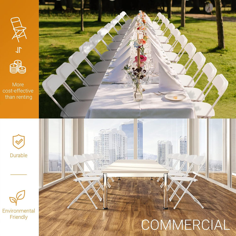FCH White Folding Chair,Foldable Metal Frame with Solid Plastic Seat, Portabl...