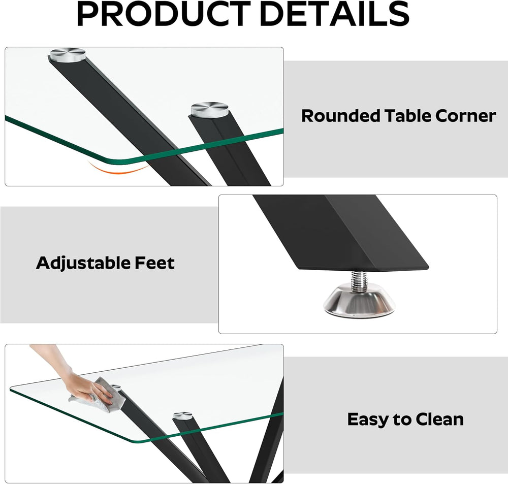 5 Pieces Modern Luxury Glass Dining Set, Minimalist Rectangle Dinner Room Set...