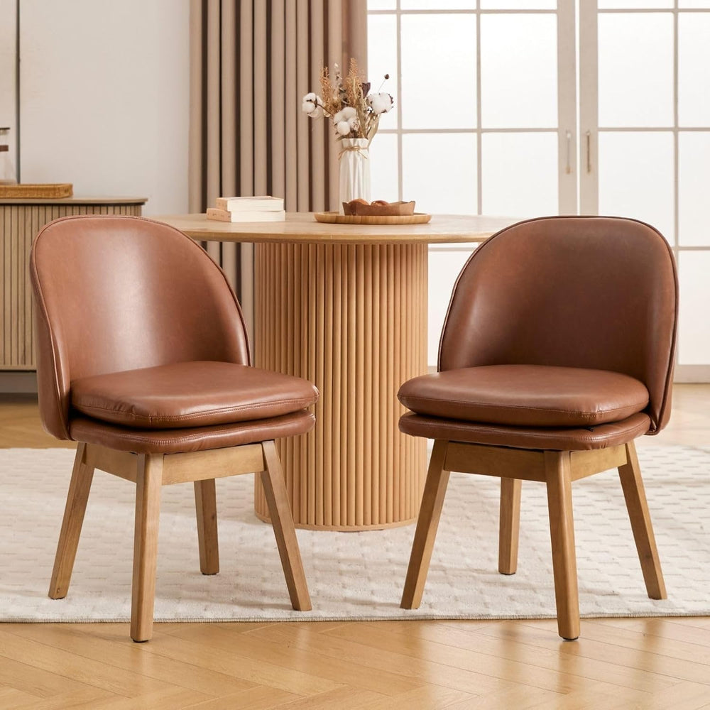 ROCITY Swivel Dining Chairs Set of 2, Faux Leather Kitchen Chairs with Solid ...