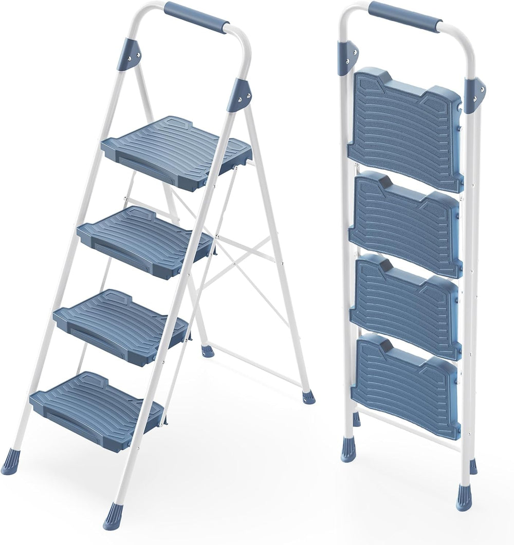 KINGRACK 4 Step Ladder, Sturdy Step Stool with Handrail, Anti-Slip Wide Pedal...