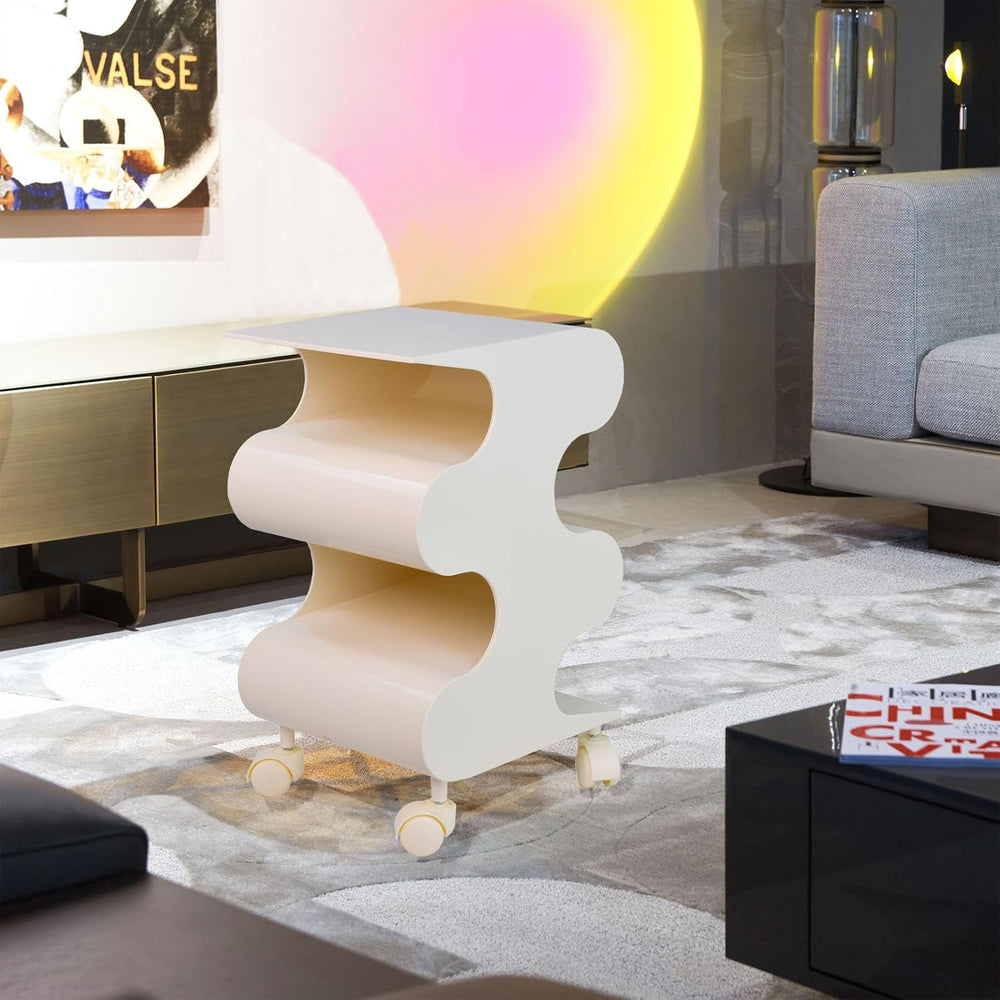 ABS Movable Side Table with Wheels & Rotation, Modern Multi-Layer Nightst...