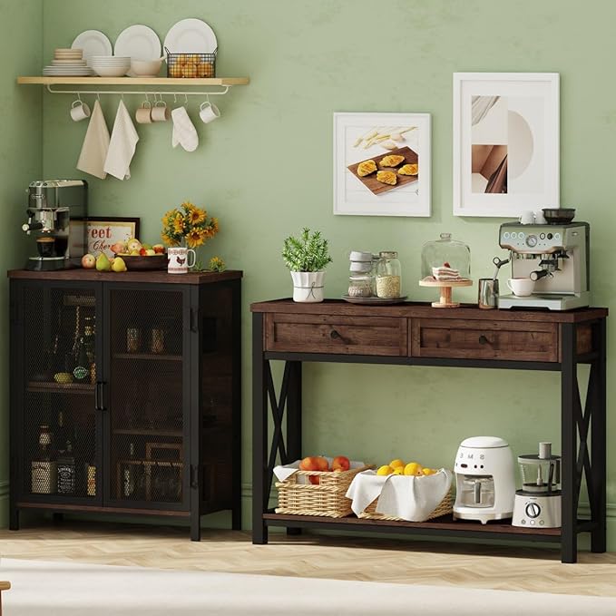 BON AUGURE Console Table with 2 Drawers, Entryway Tables with Storage, Sofa T...