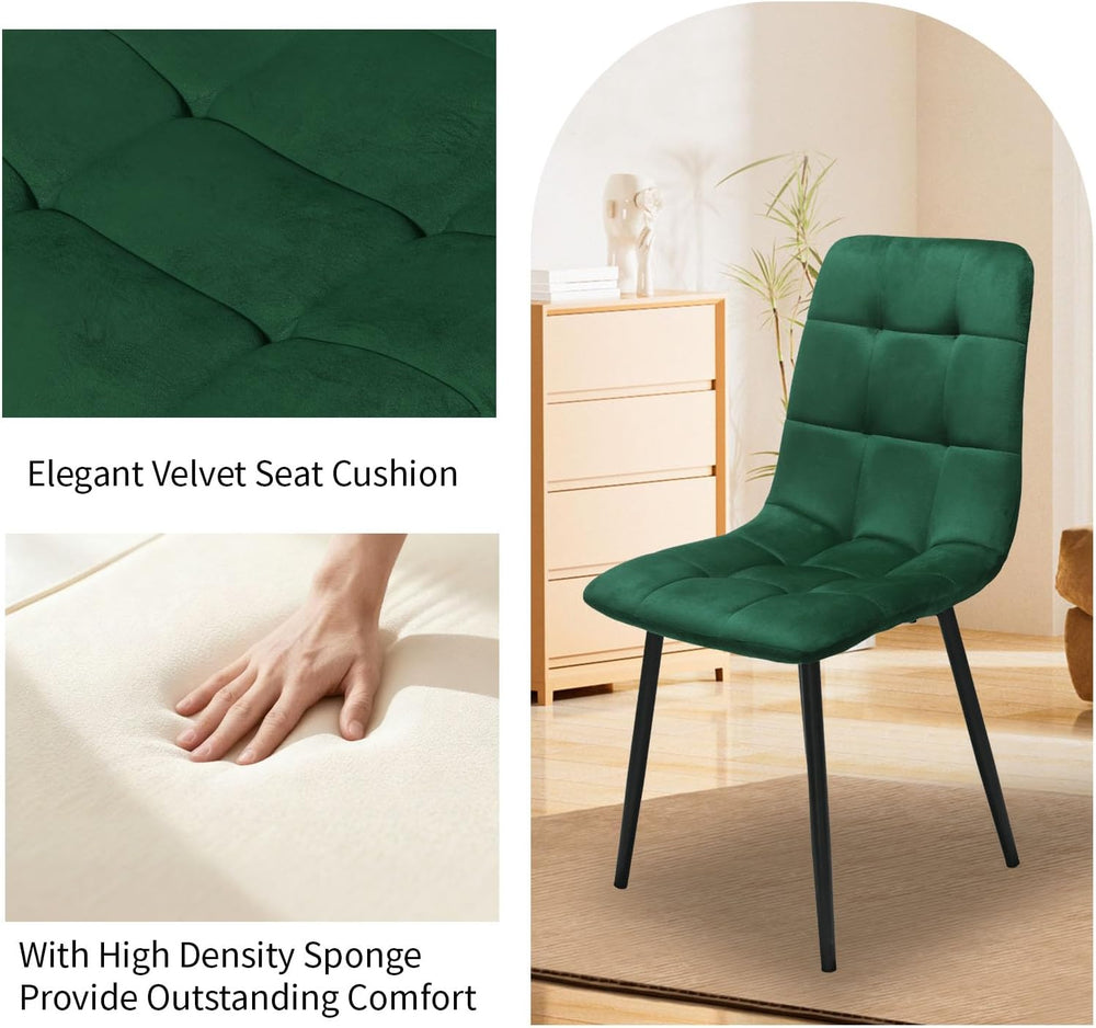 Velvet Dining Chairs Set of 4, Mid Century Upholstered Green Dining Room Chai...