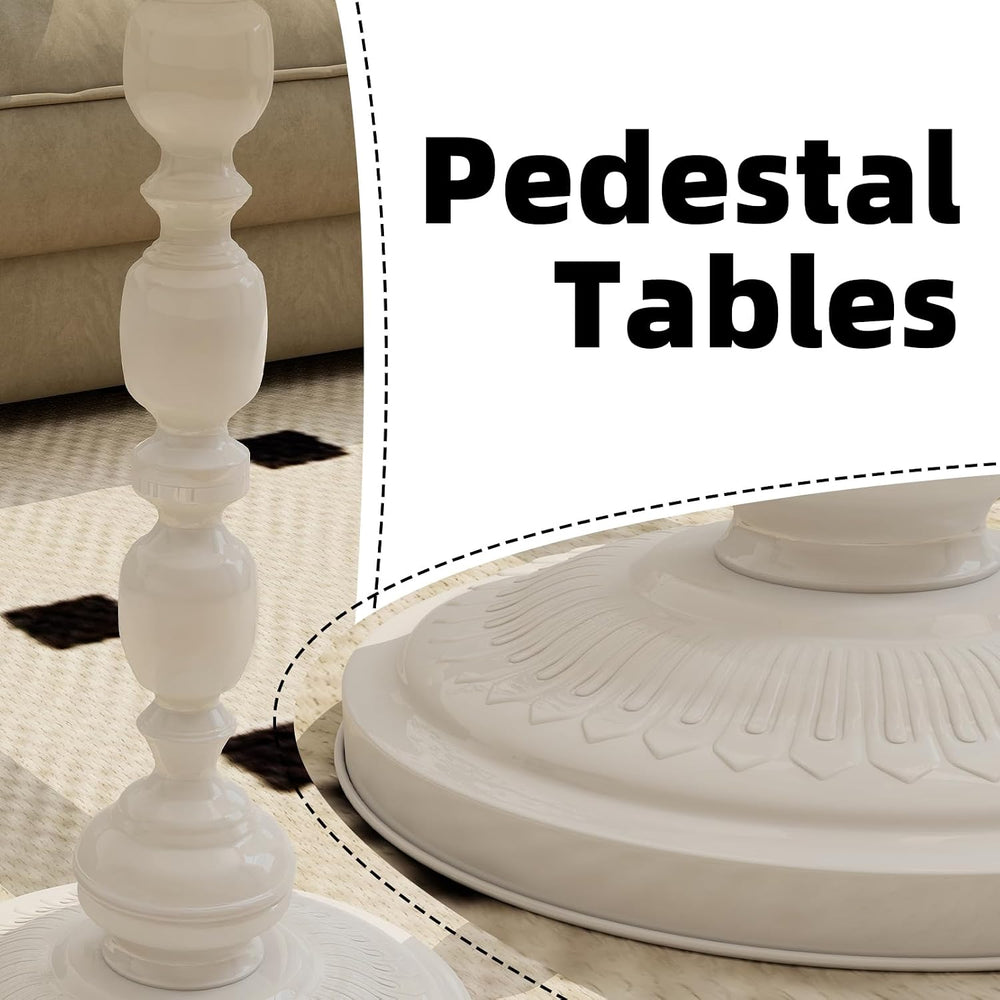 White Side Tables Set of 2 with Metal Pedestal Round End Tables for Small Spa...