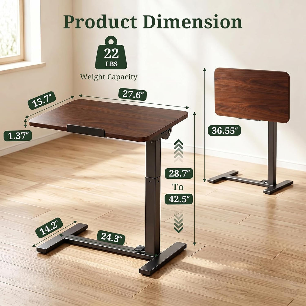 Overbed Bedside Table with Wheels, Foldable Rolling Desk Adjustable Height
