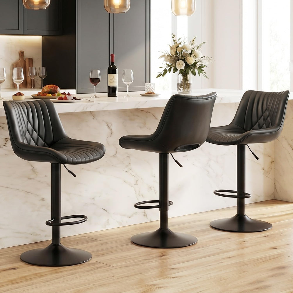Swivel Bar Stools Set of 3, Height Adjustable Counter Height Bar Stools with ...
