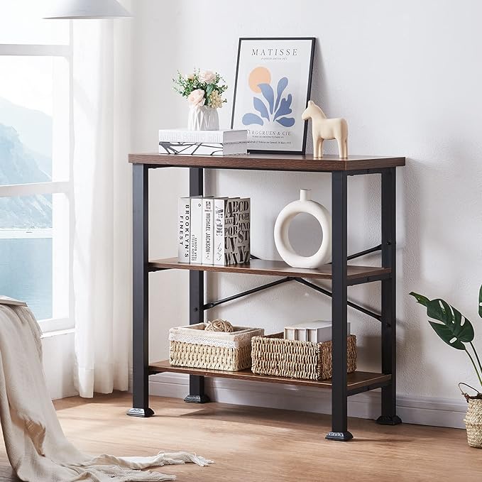HOMBAZAAR 3 Tier Bookshelf,Rustic Brown Industrial Book Shelf,Engineered Wood...