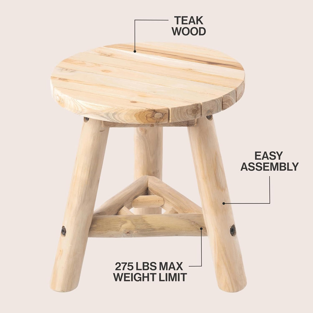 JONATHAN Y Finesse Handcrafted Solid Teak Wood Accent Stool, 14" Rustic ...