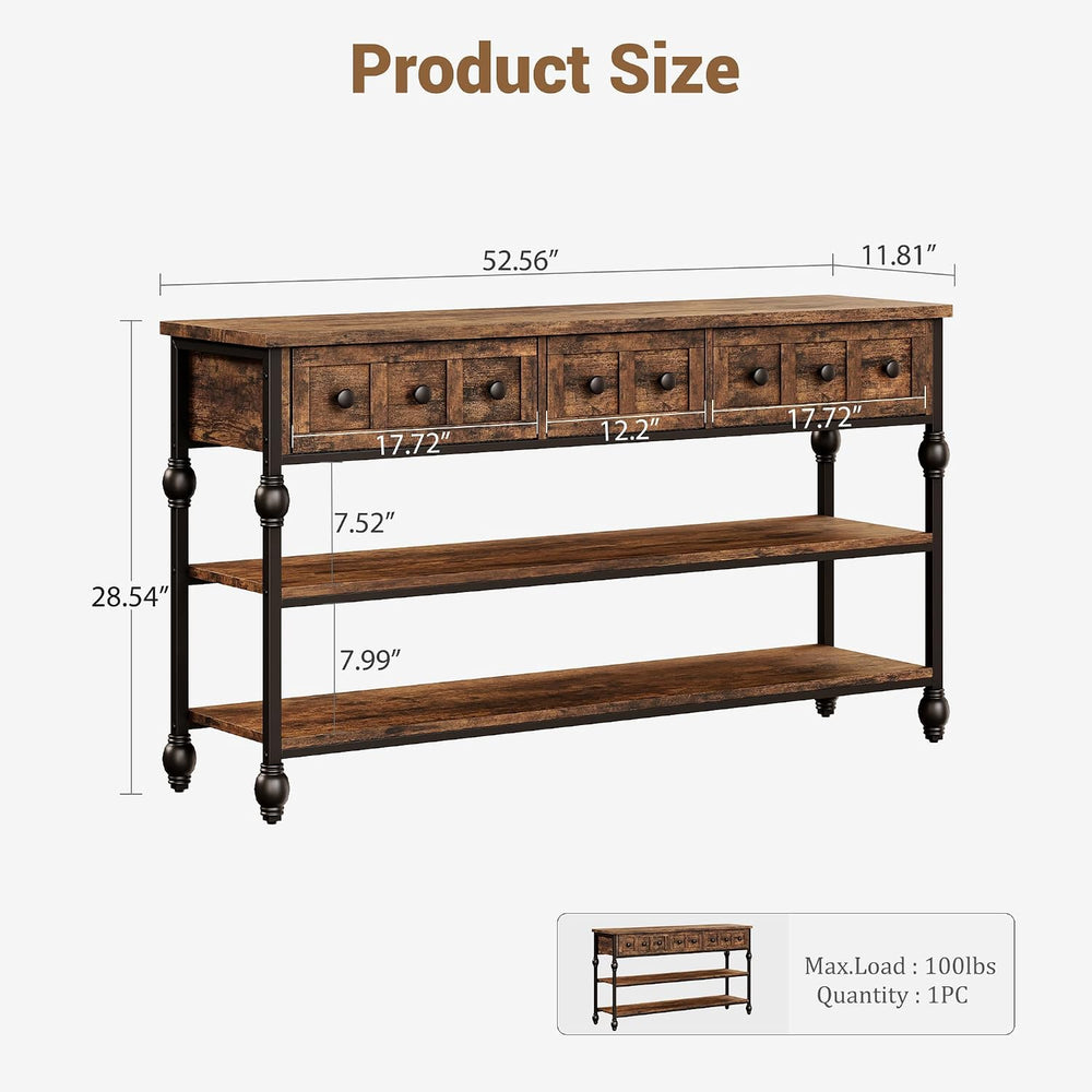 GarveeHome 52" Console Table, Entryway Table with 3 Storage Drawers, 3 T...