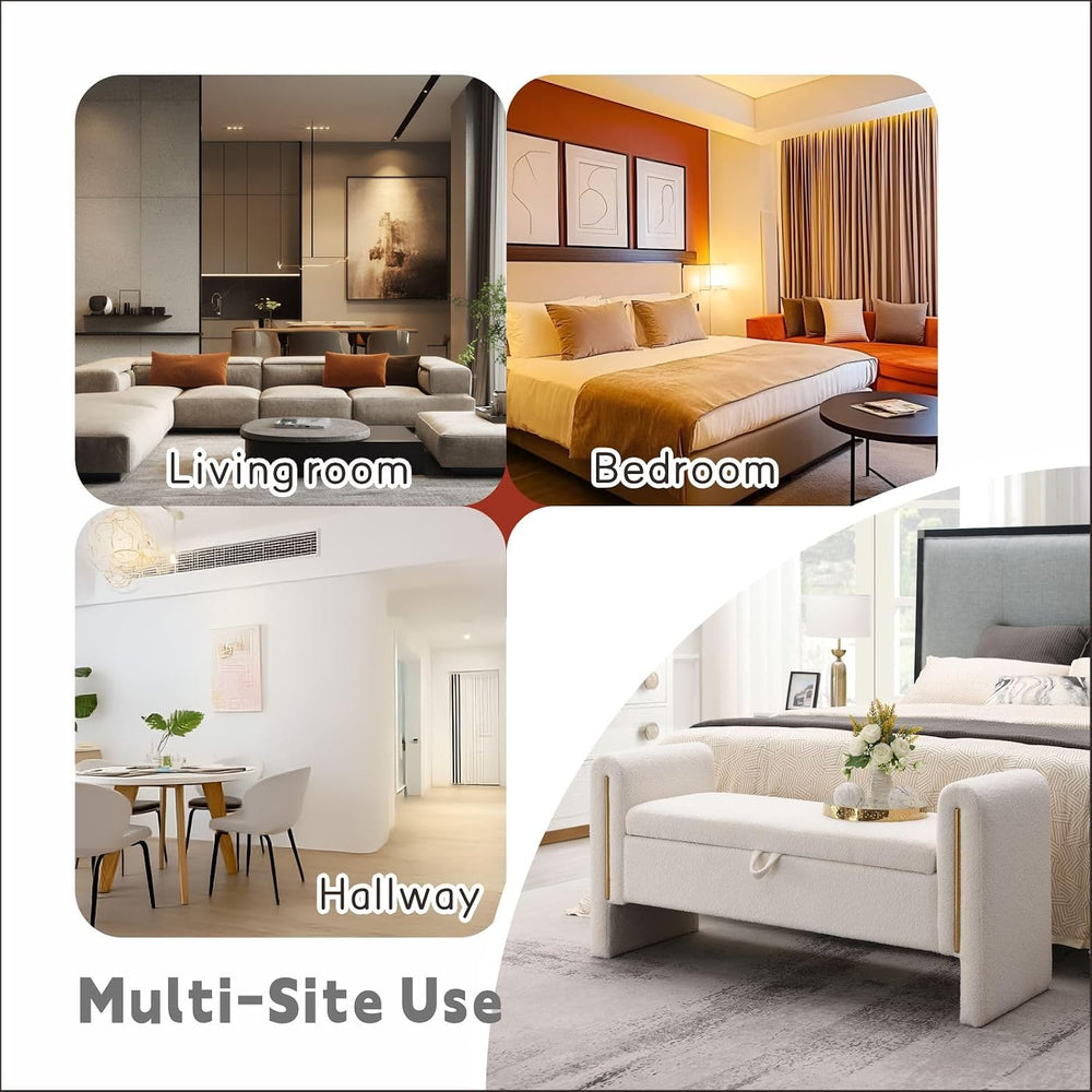 Modern 52" Storage Ottoman Bench, Upholstered End of Bed Storage Bench w...
