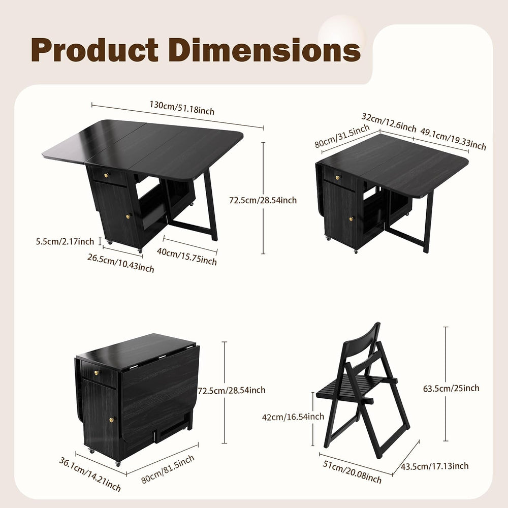 Extendable Drop Leaf Folding Dining Table with 4 Chairs, No Assembly Required...