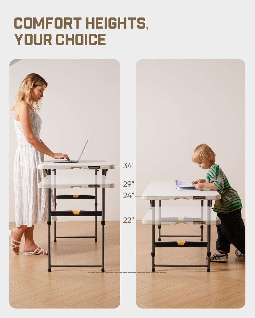 FanttikOutdoor Folding Table 4 Foot Quick Adjust Portable Plastic 4 Heights |...