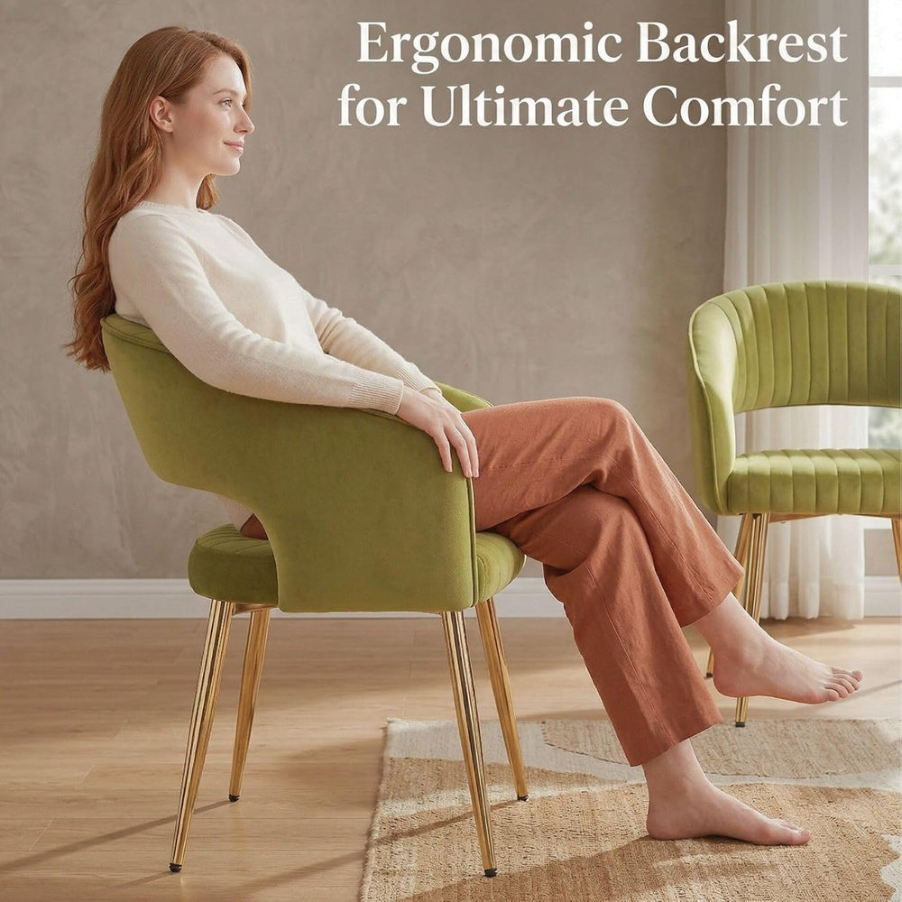 Hyfirm Green Velvet and Gold Dining Chairs, Set of 4 Modern Upholstered Arm C...